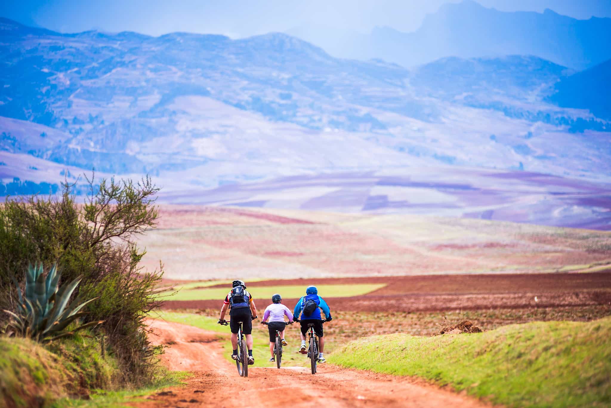 Cycling off-road in the scared Valley, Maras, Peru