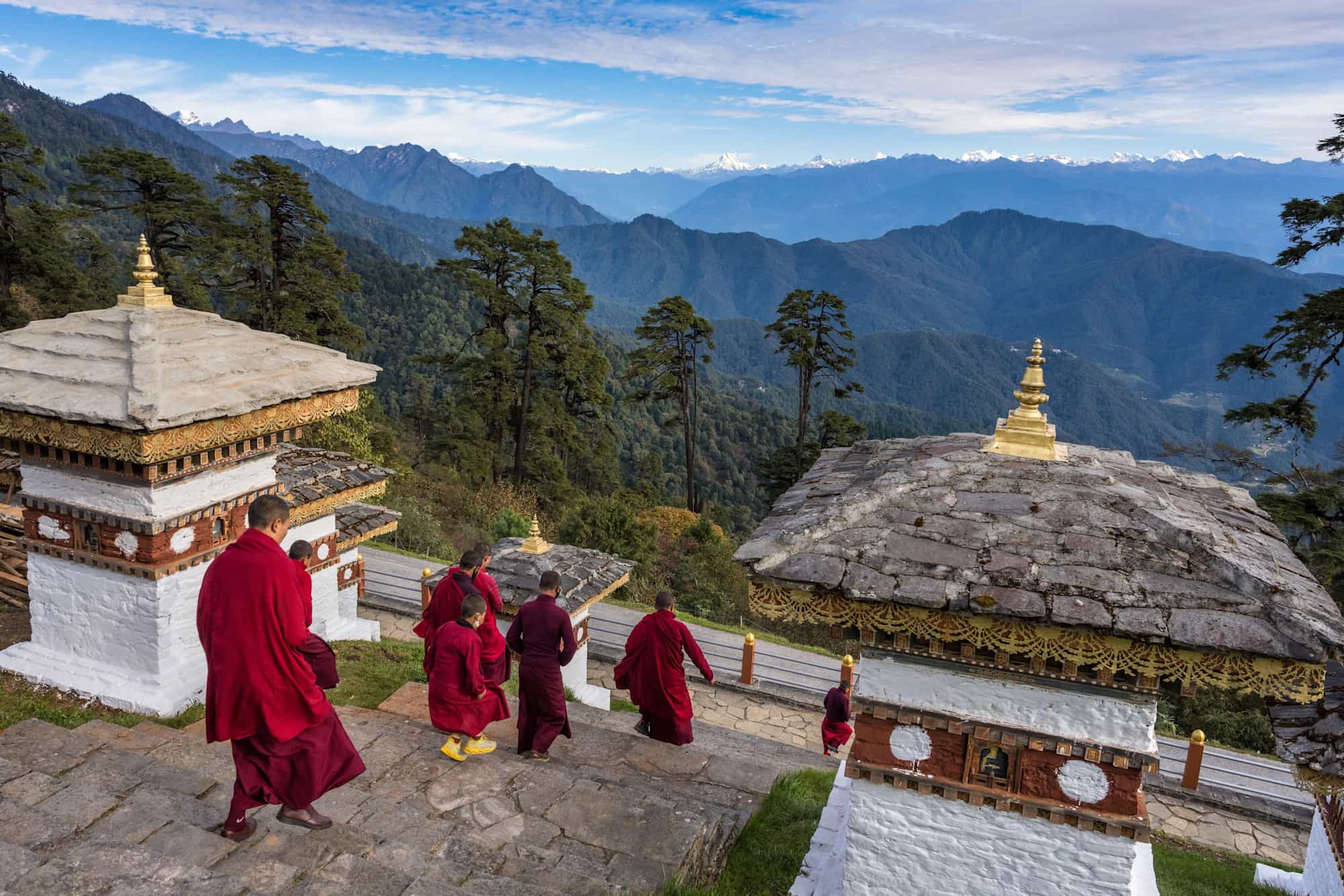 Monks at the Dochula Pass, Bhutan