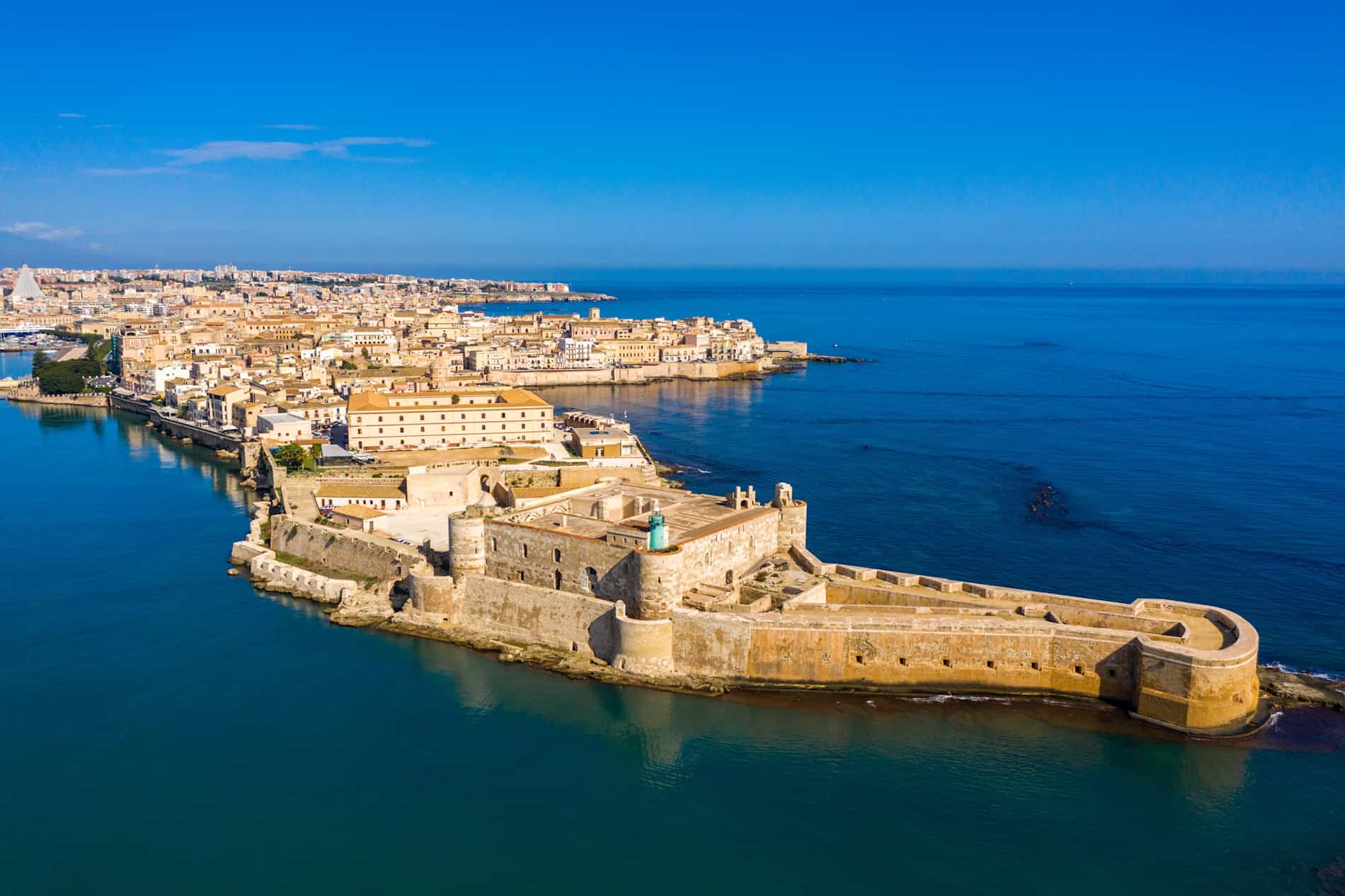 Siracusa, Ortigia Island from the air, Sicily,