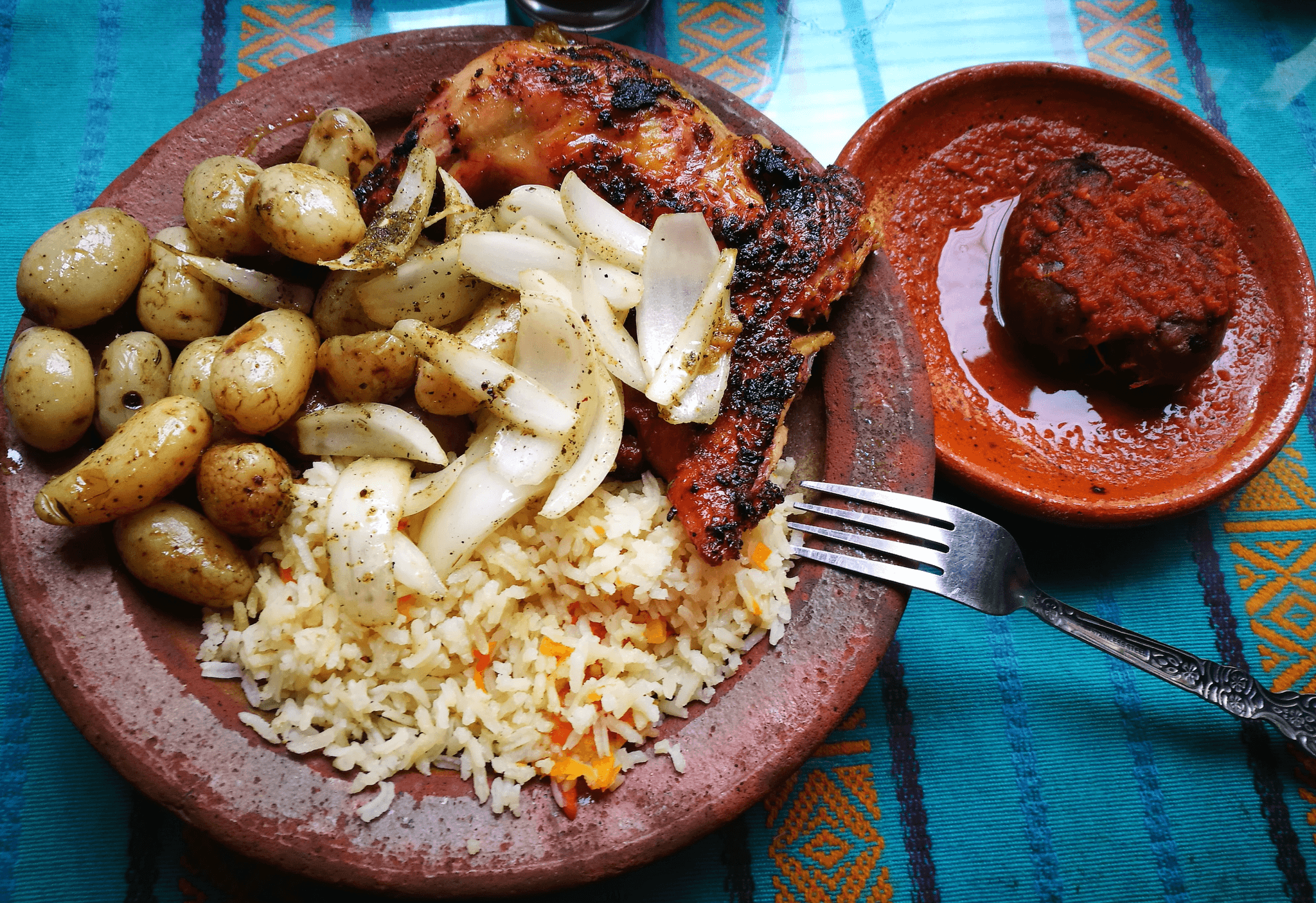 Typical Guatemalan dish of rice, potatoes and meat.
