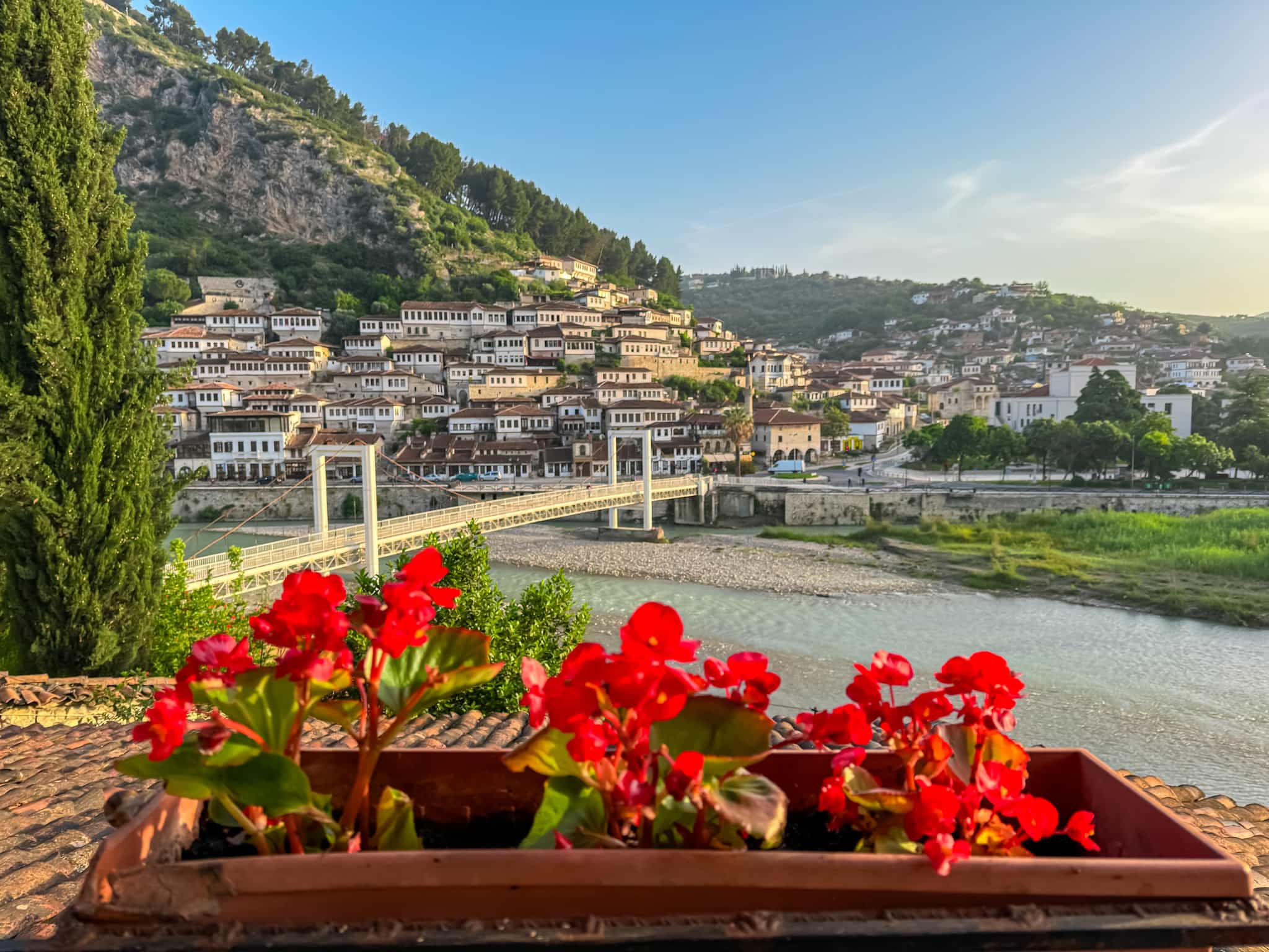 View of Berat town and bridge in Albania.