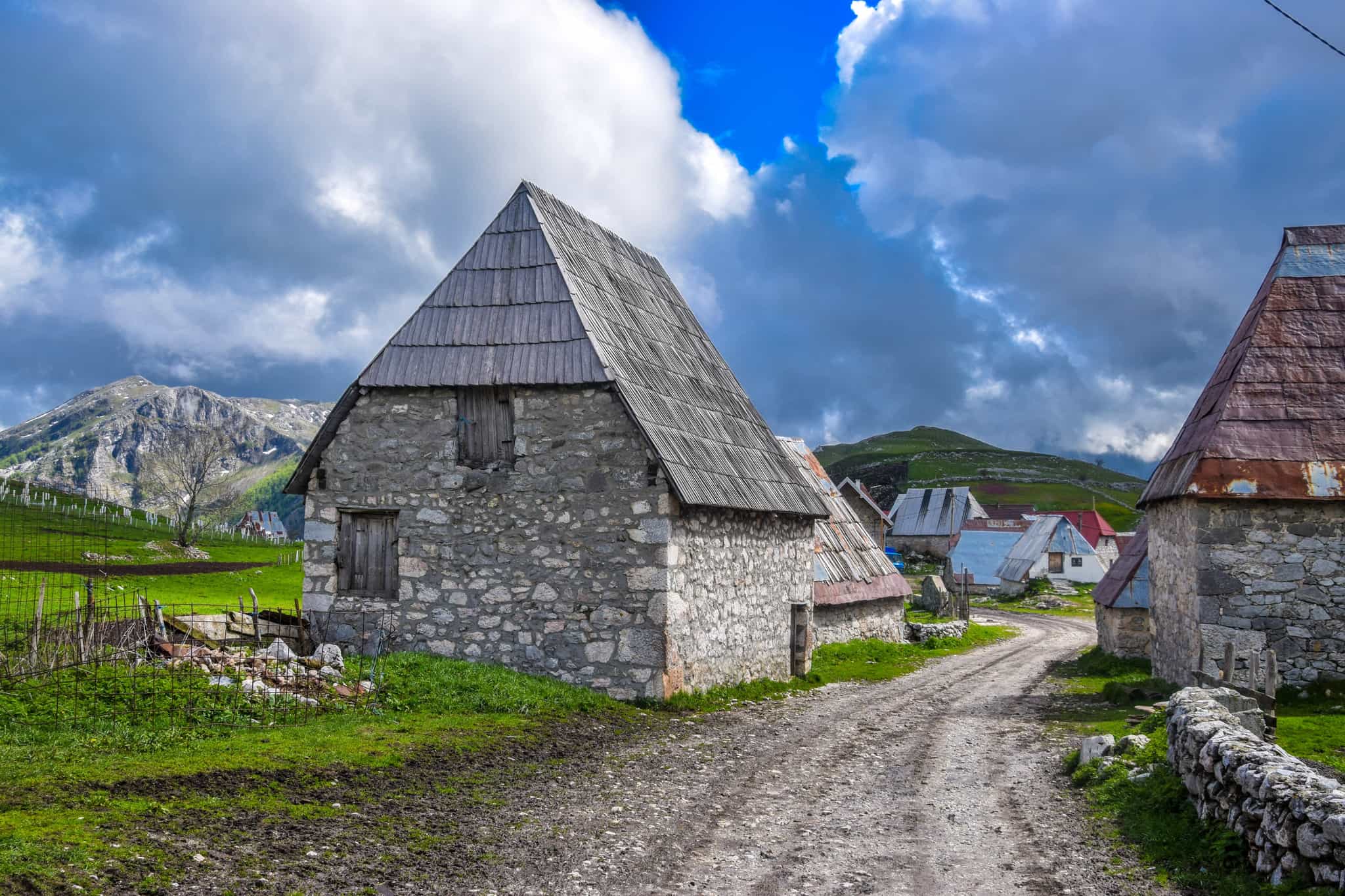 Old stone houses in Lukomir Village in the Bosnian Mountains