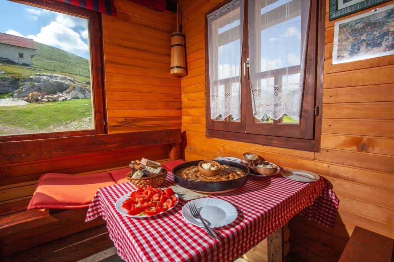 Food in a mountain pension in Lukomir