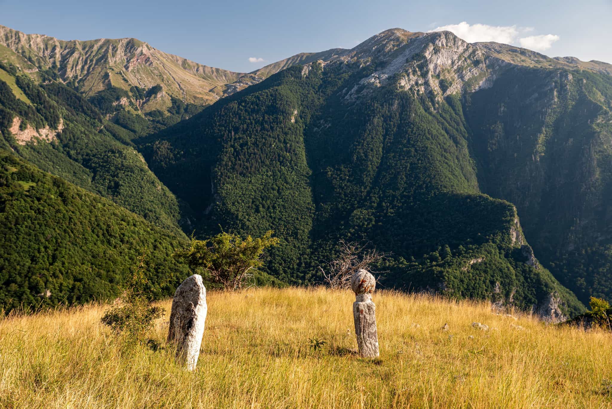 Two headstones in a meadow above the Raktinica Canyon