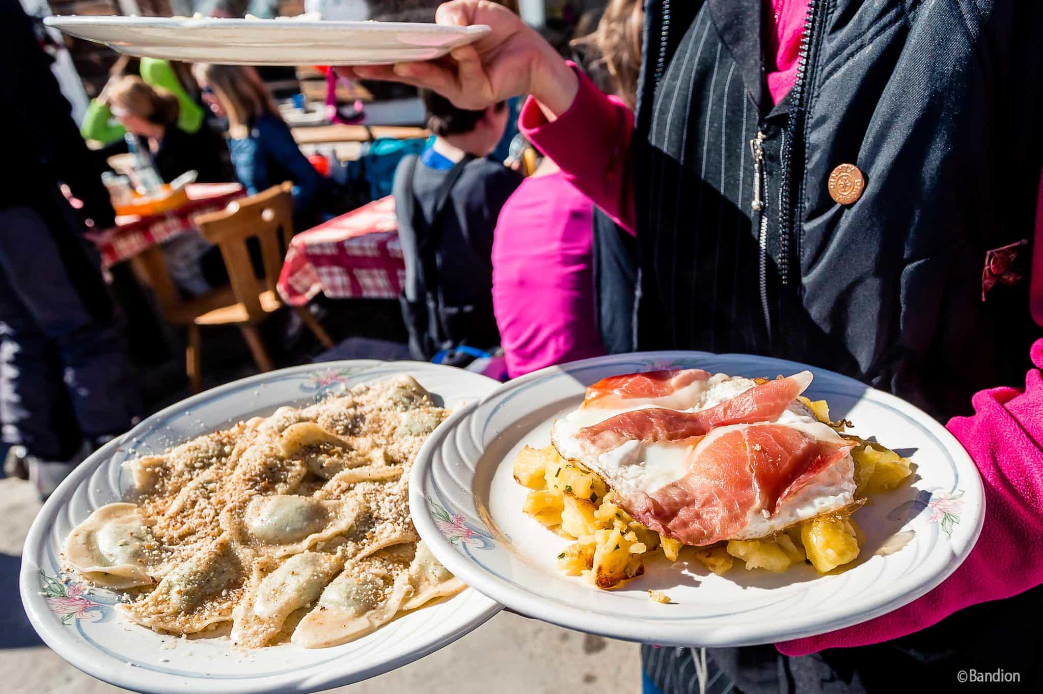 Local food at Rifugio fedare, dolomites.