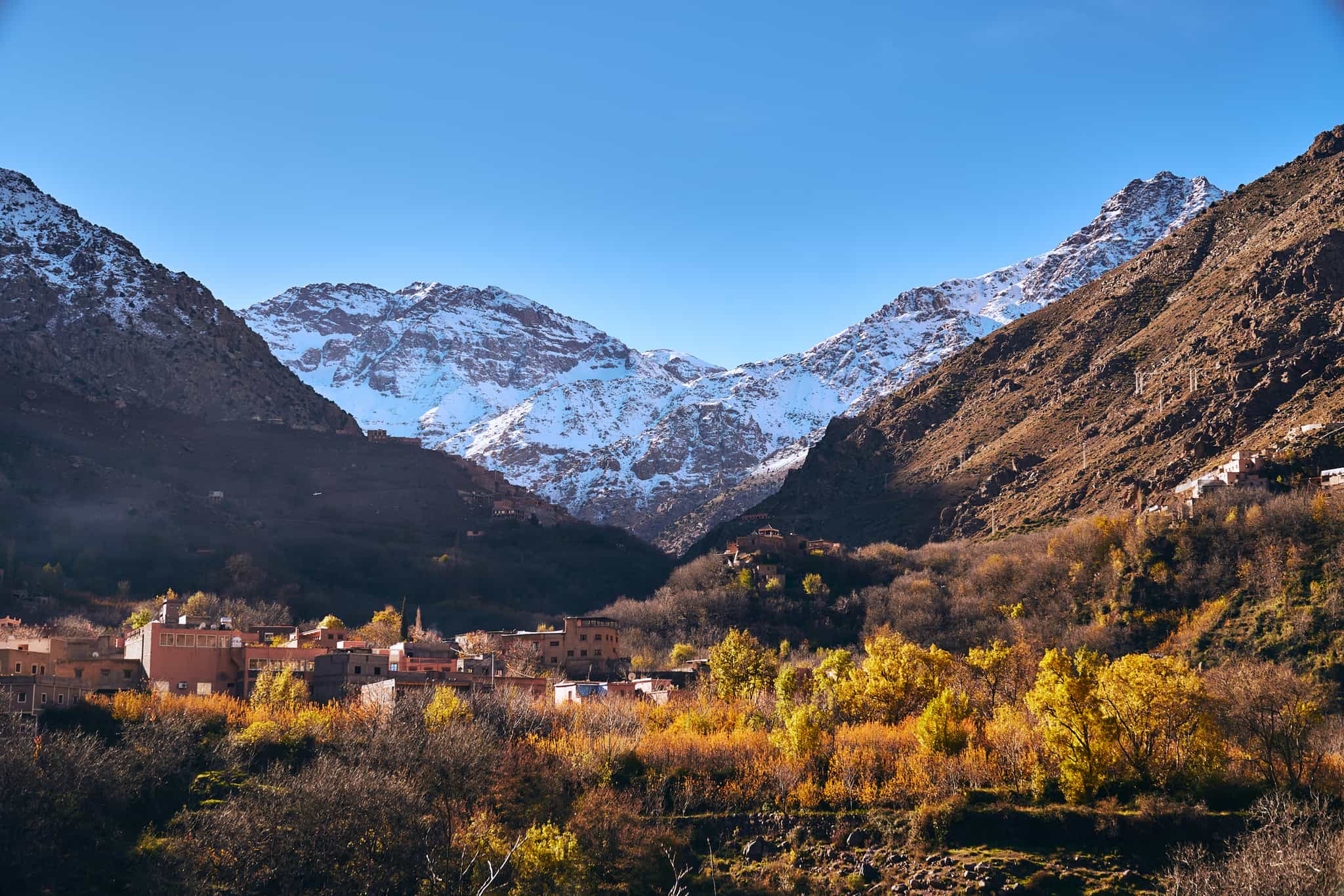 View of Imlil village in front of the Atlas Mountains, Morocco