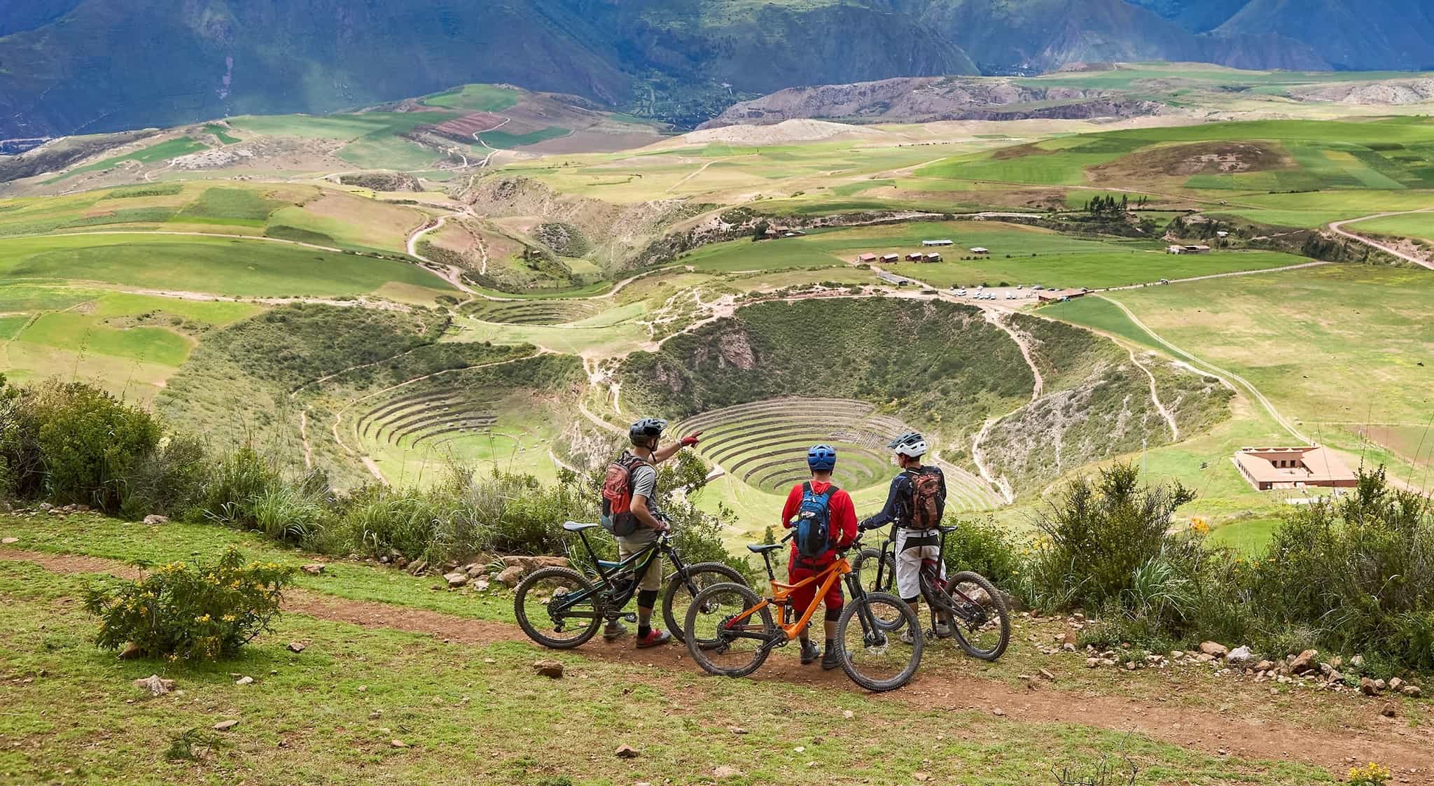 Mountain bikers in The Sacred Valley of Peru