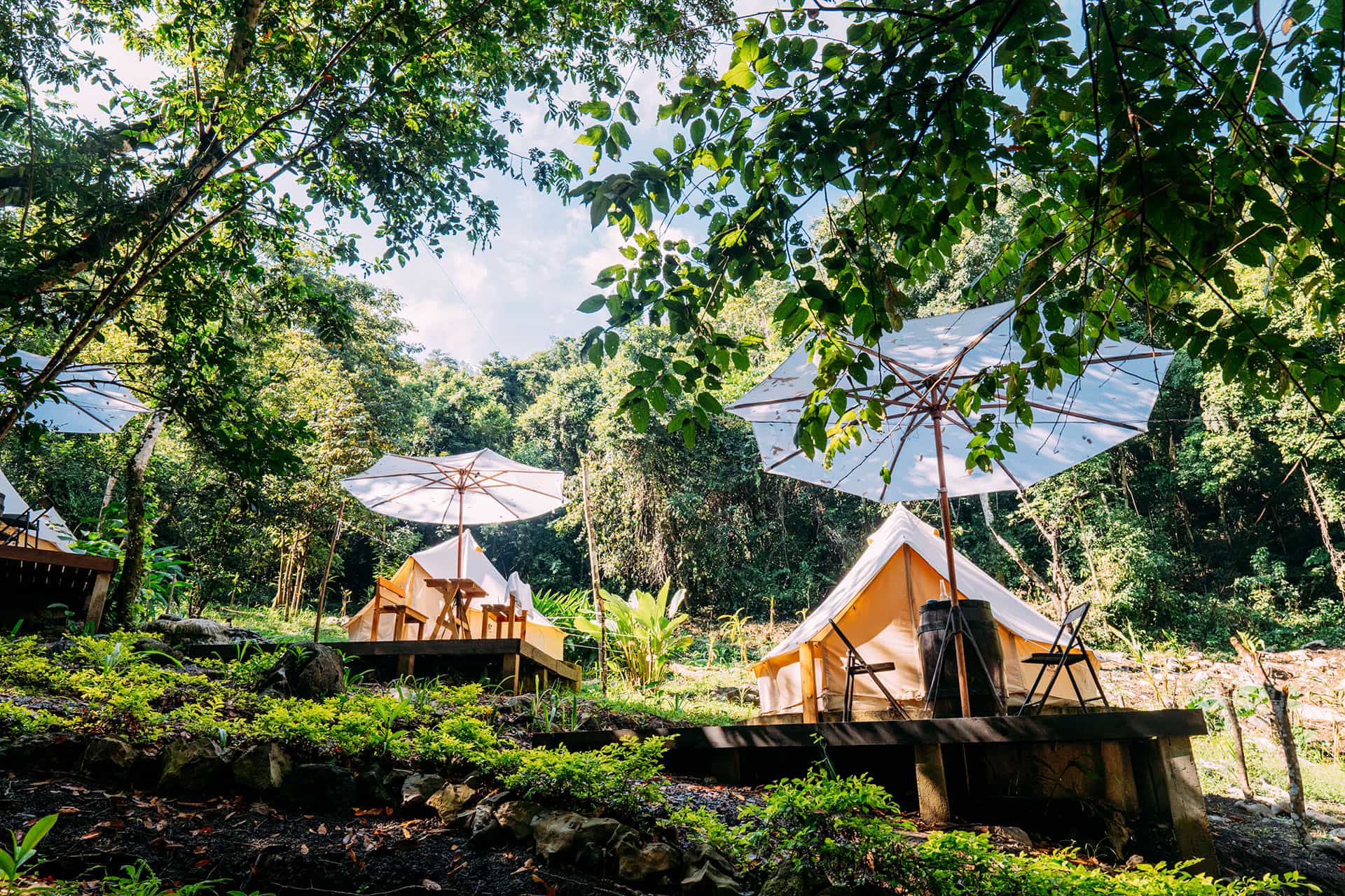 Bell tents at Guayaha in the Lanquin area, Guatemala