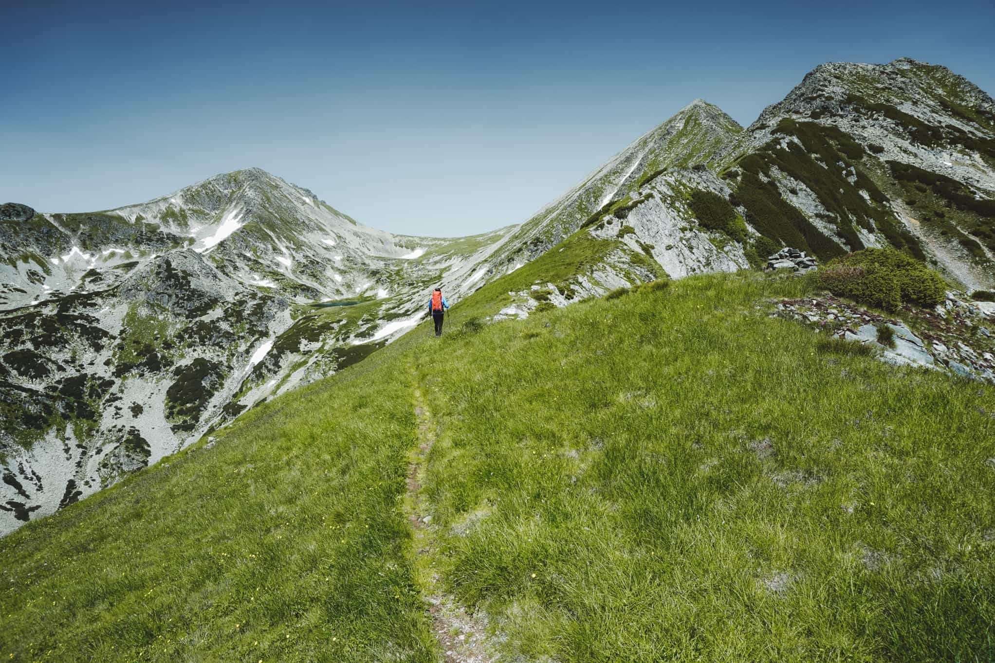 Hiker in the Retezat Mountains, Romania.