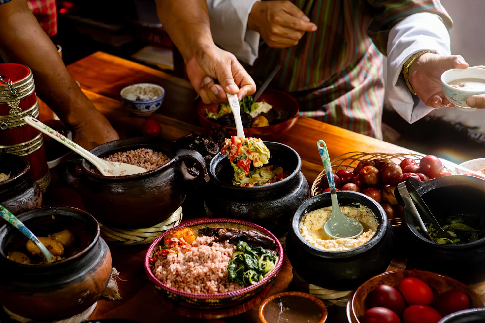 A selection of typical Bhutanese dishes