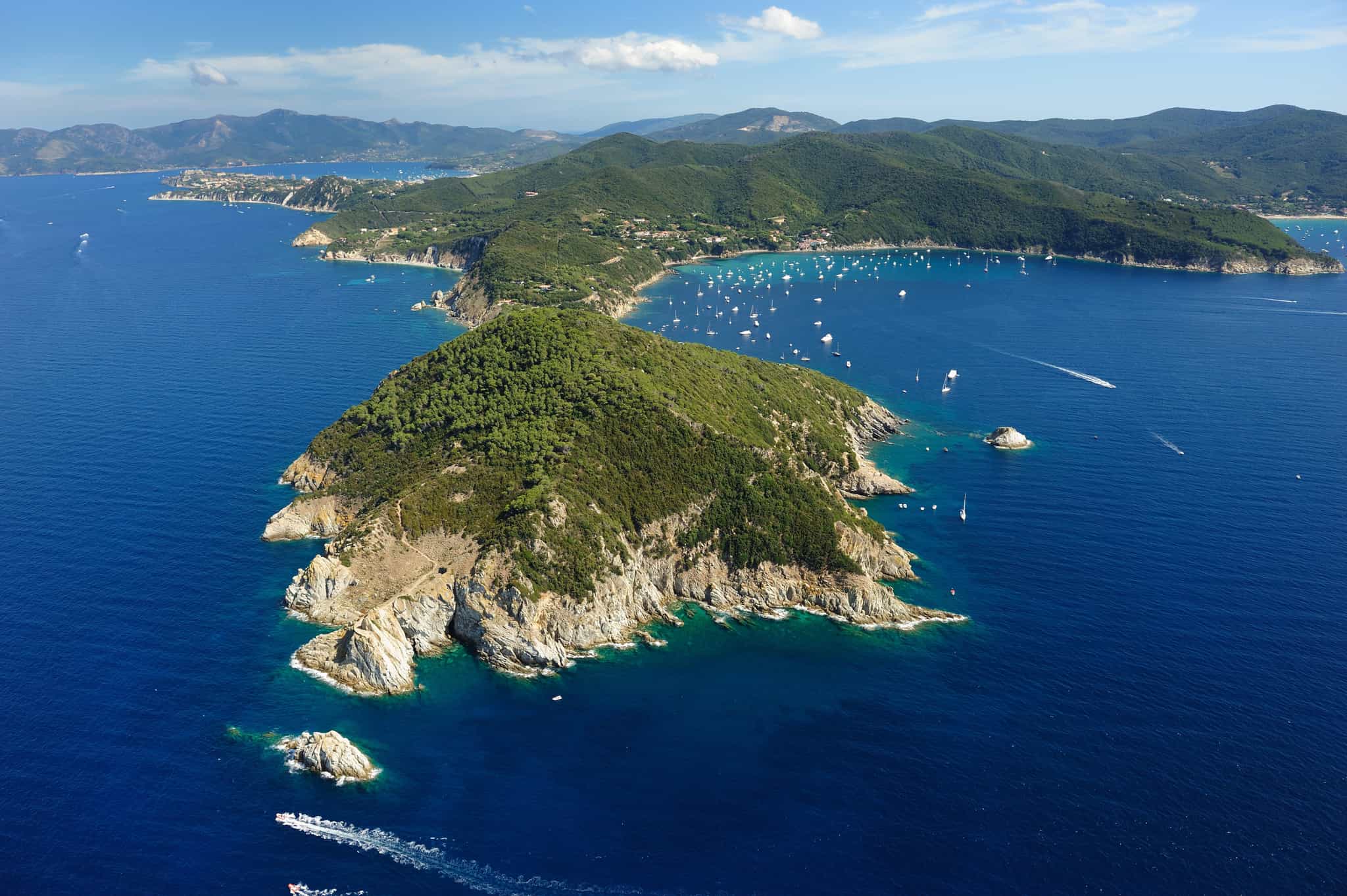 Aerial view of the island of Elba in Italy's Tuscan Archipelago