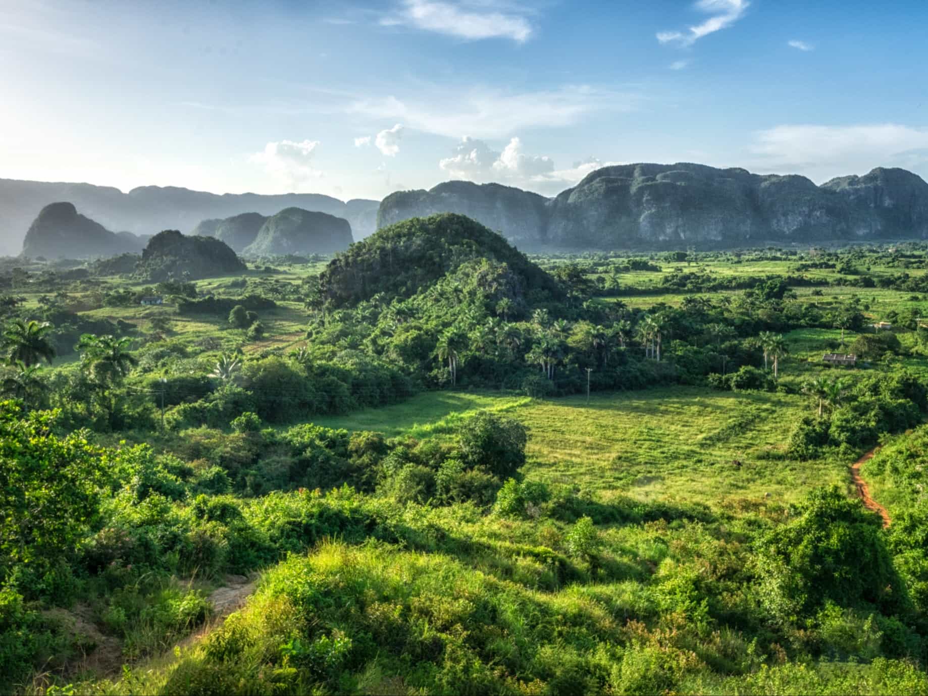 Panoramic view of the mogotes of Viñalles Valley in Cuba