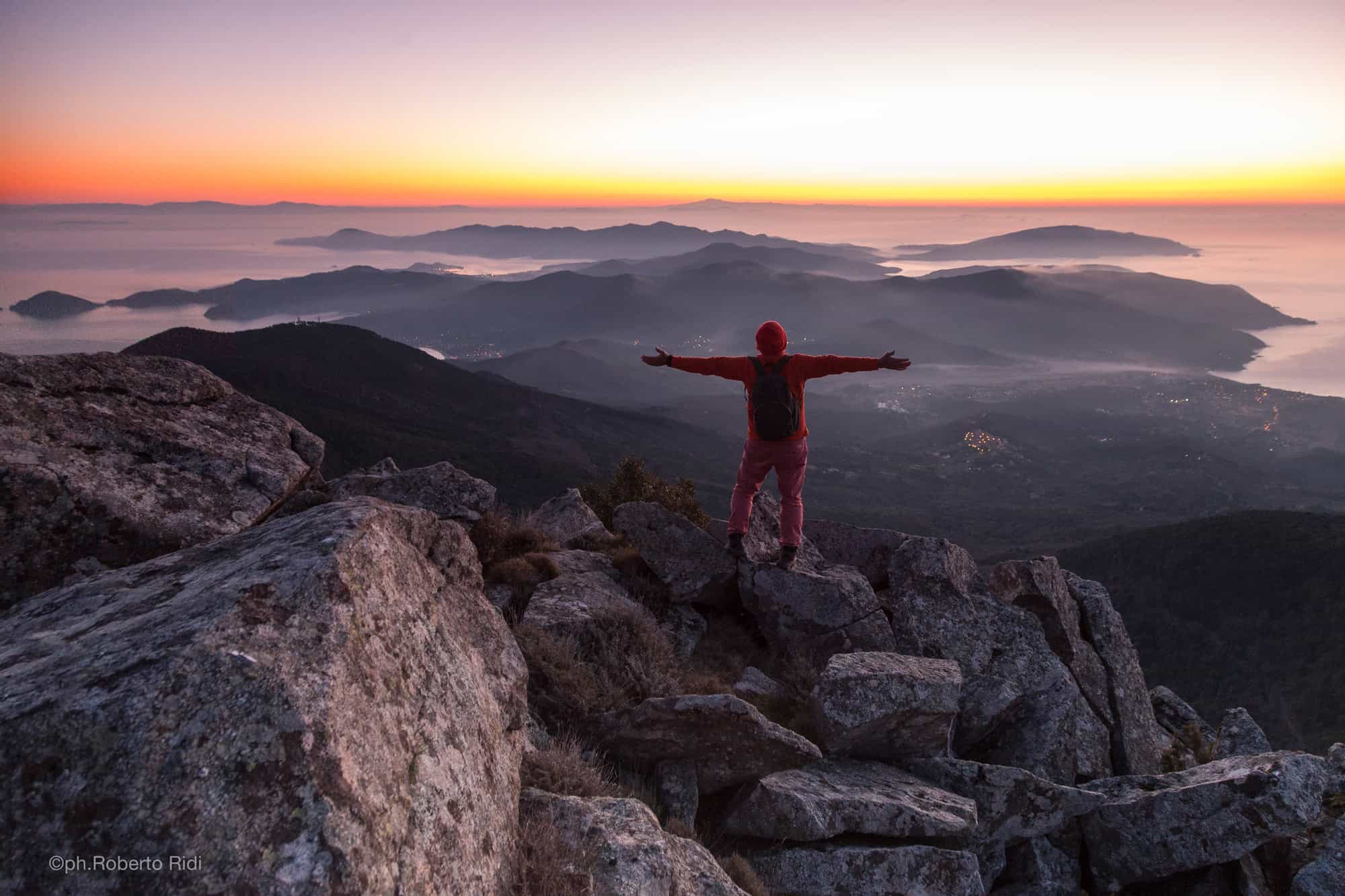 Monte Capanne summit at sunset, Elba.