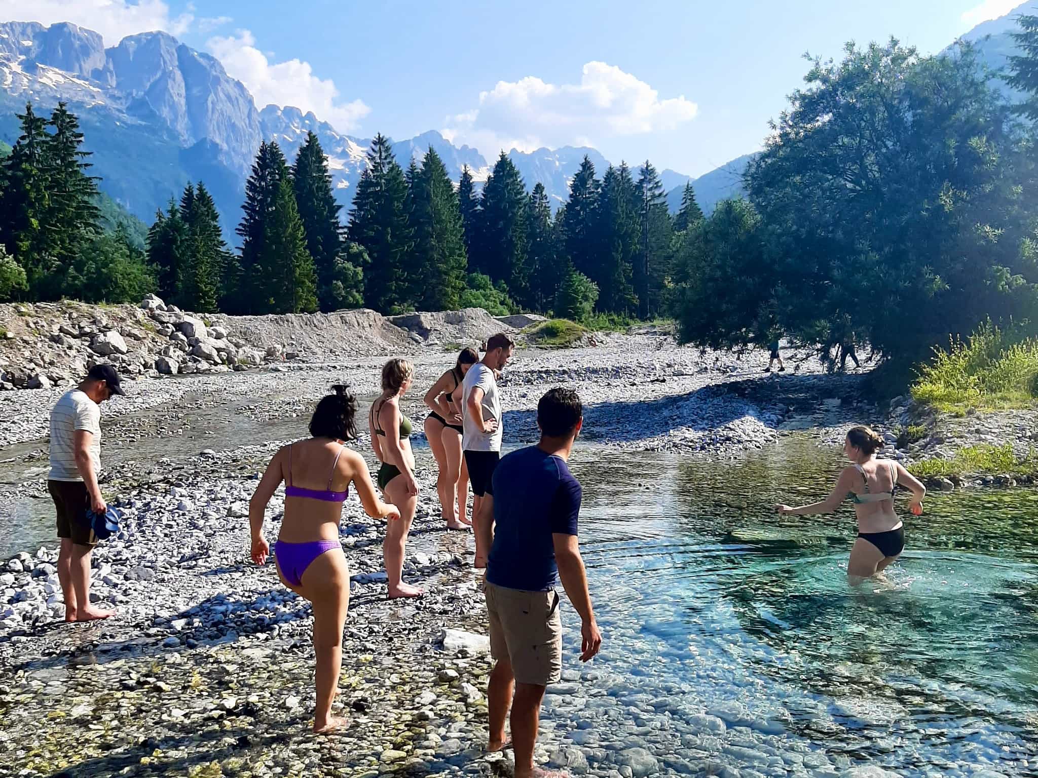 Wild swimming in the Valbona Valley.