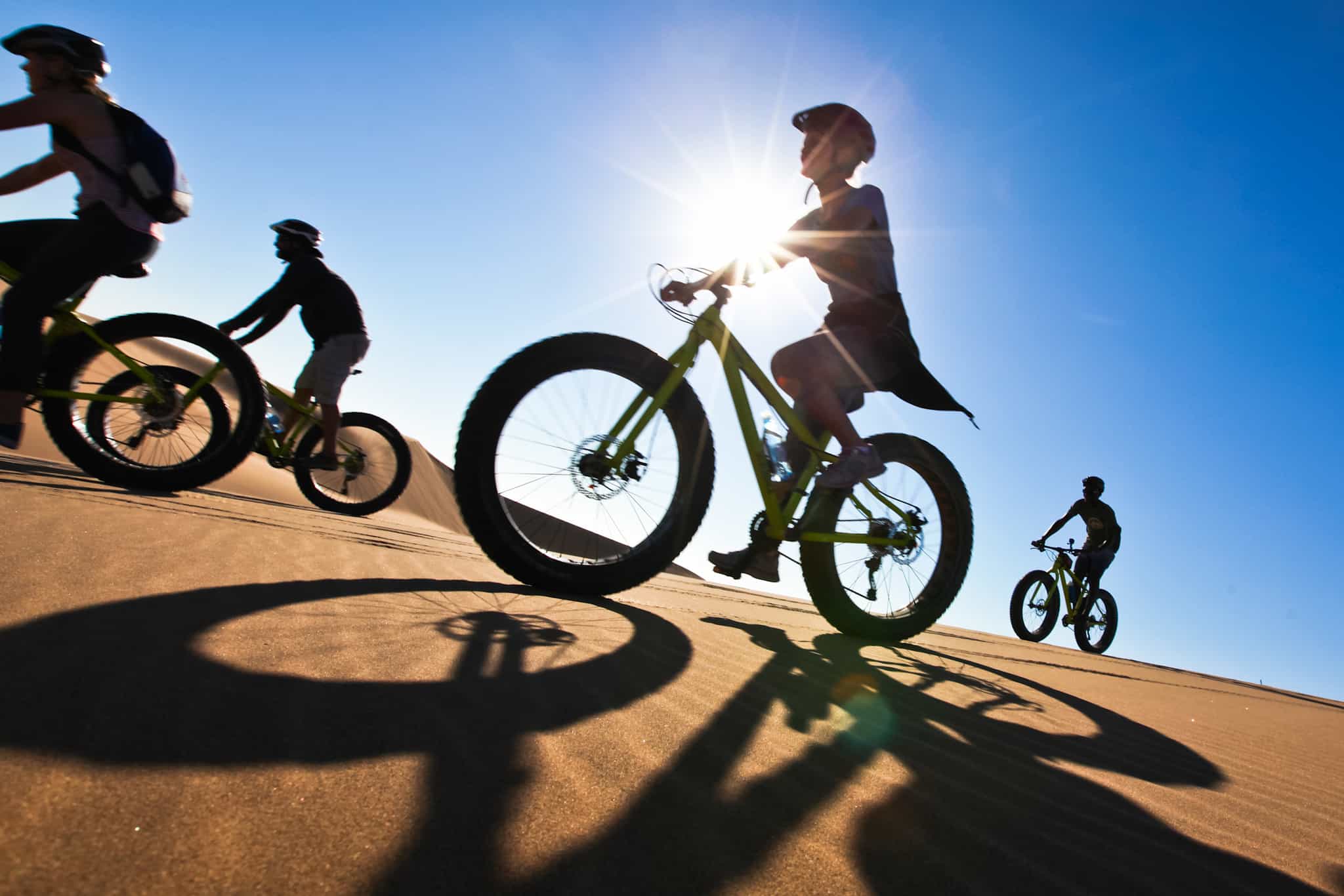 Fat biking on the sand dunes of the Namib Desert in Namibia